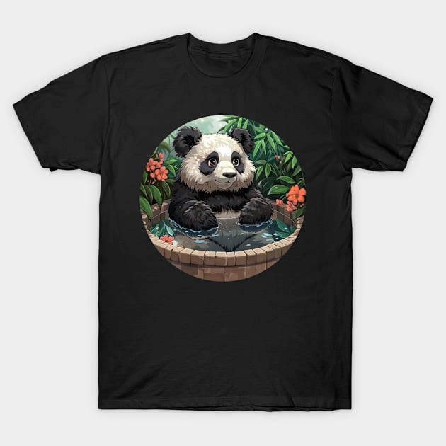 Panda In Japanese Onsen  - Panda Bear Japanese T-Shirt by Anassein.os